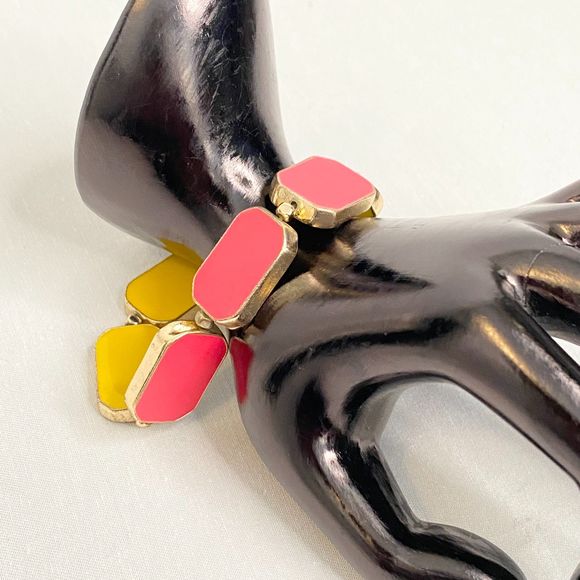 Yellow And Hot Pink Stretch Bracelet Swivel Segmented Rectangles - Picture 3 of 10